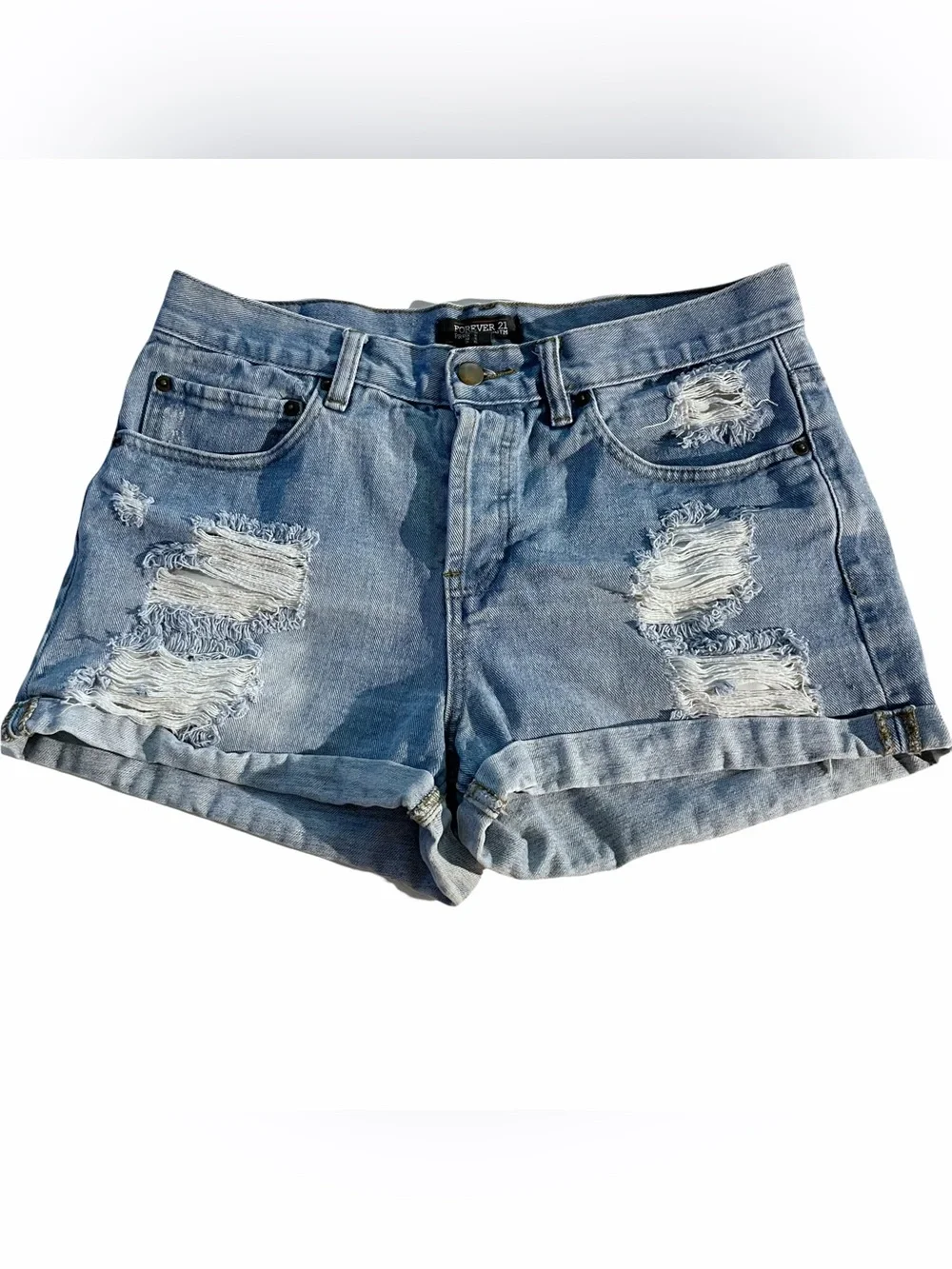 Forever 21 High Rise Distressed Denim Shorts Blue Size 30